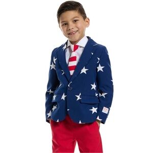 Opposuits Stars & Stripes Boys Size 8 Patriotic Suit Jacket Tie & Pants